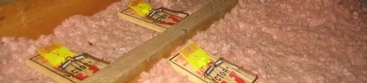 Mouse traps placed in an attic for rodent control in San Jose, CA