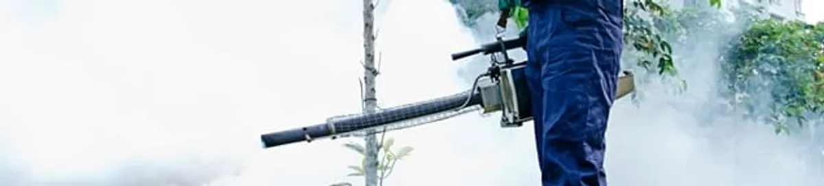 Pest control technician fogging an outdoor area for insect control in San Jose, CA